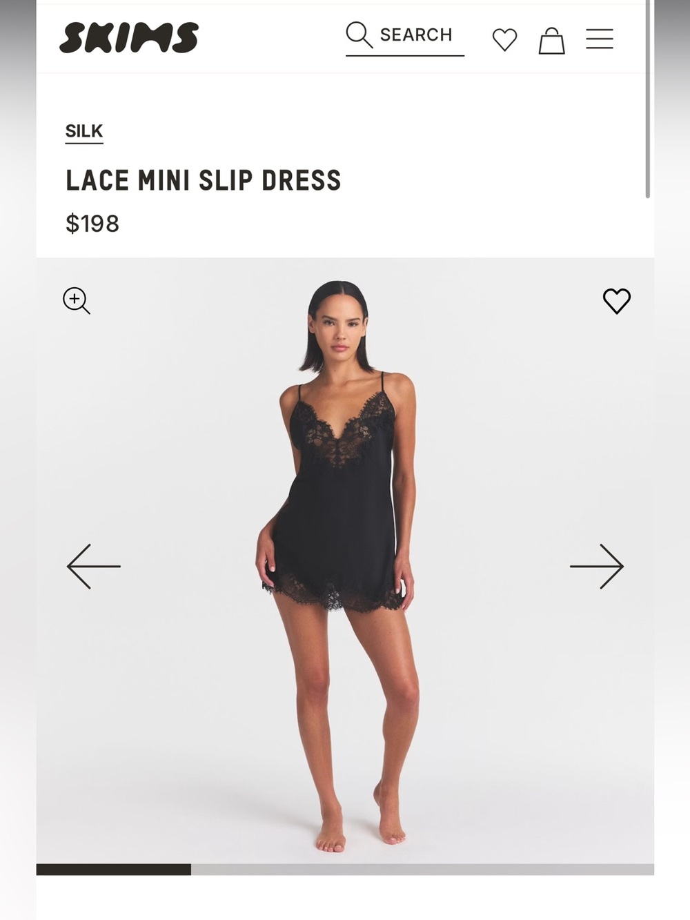 SKIMS Silk Black Lace Mini Slip Dress